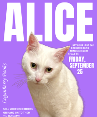 ALICE SAYS the last day of book trading in 2026 shall be Friday, September 25 [image of a cute white cat looking bossy]
